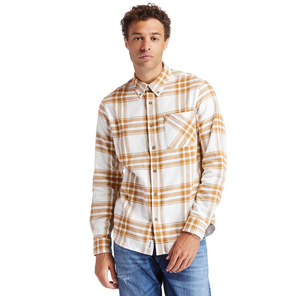 Timberland Πουκαμισα Ανδρικα Καφε/Ασπρα - Back River Heavy Flannel - Greece 7862490-PK